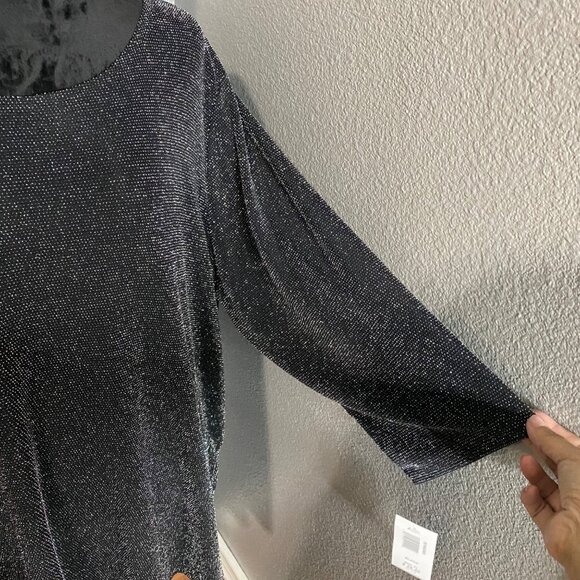 BonWorth Blouse Women’s XL Black Sparkle Metallic Shimmer Party Glam Holiday NWT - Picture 6 of 9